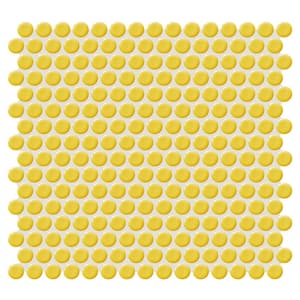 Restore Daffodil Yellow 12 in. x 12 in. Glazed Porcelain Penny Round Mosaic Tile (10 sq. ft./Case)