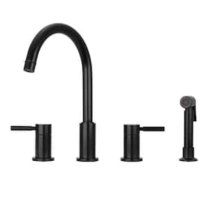 Double Handle Deck Mount Standard Kitchen Faucet in Matte Black with Side Spray
