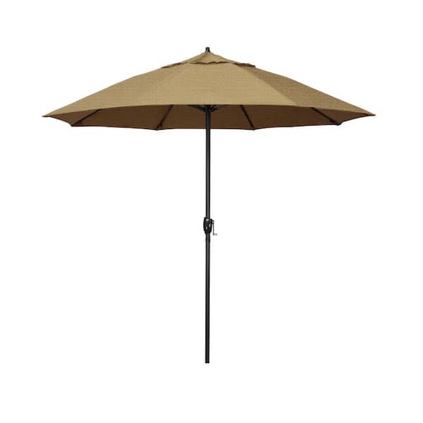 California Umbrella 7.5 ft. Bronze Aluminum Market Patio Umbrella with Fiberglass Ribs and Auto Tilt in Linen Sesame Sunbrella