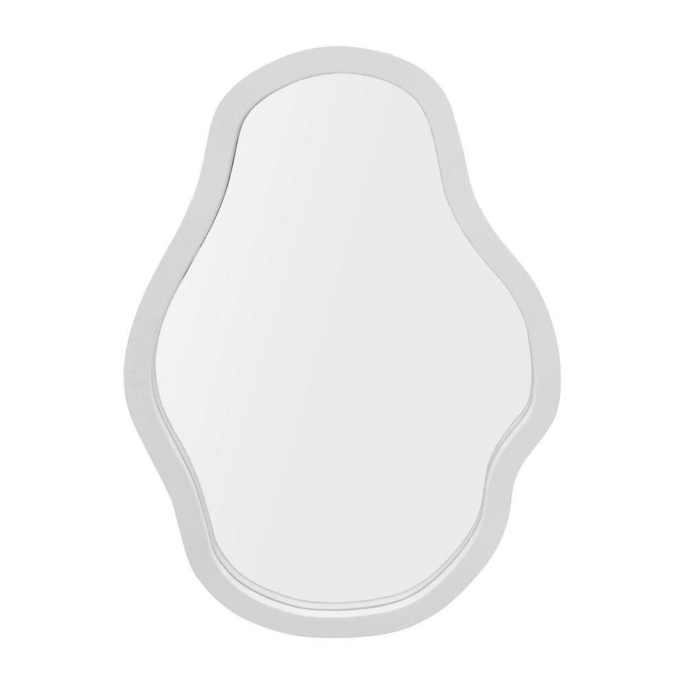 20 in. W x 28 in. H White Irregular Solid Wood Frame Wall Mirror Art Decorative Mirror