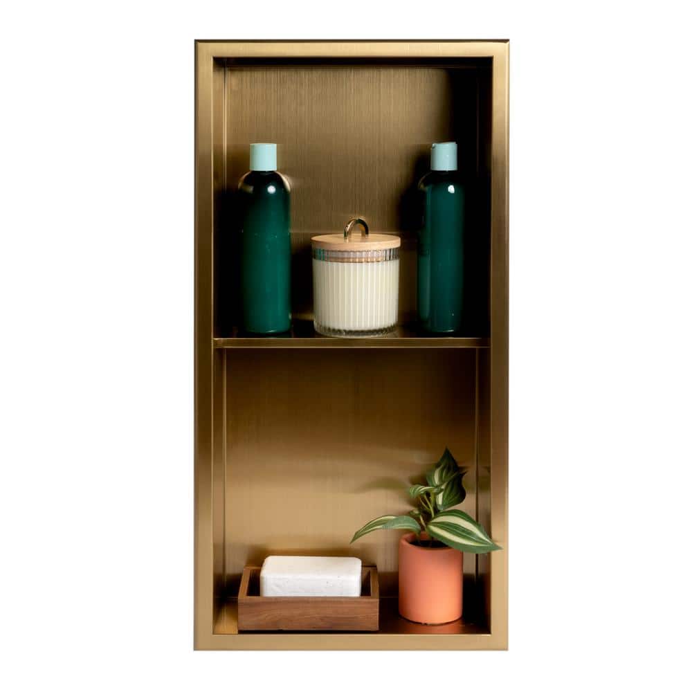 Brushed Gold Stainless Steel Double Shelf Shower Niche
