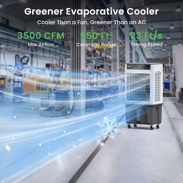 Gray 3450 CFM 3-Speed Portable Evaporative Cooler Up to 950 sq. ft. with Touch Panel, Remote Control for Garage, Yard