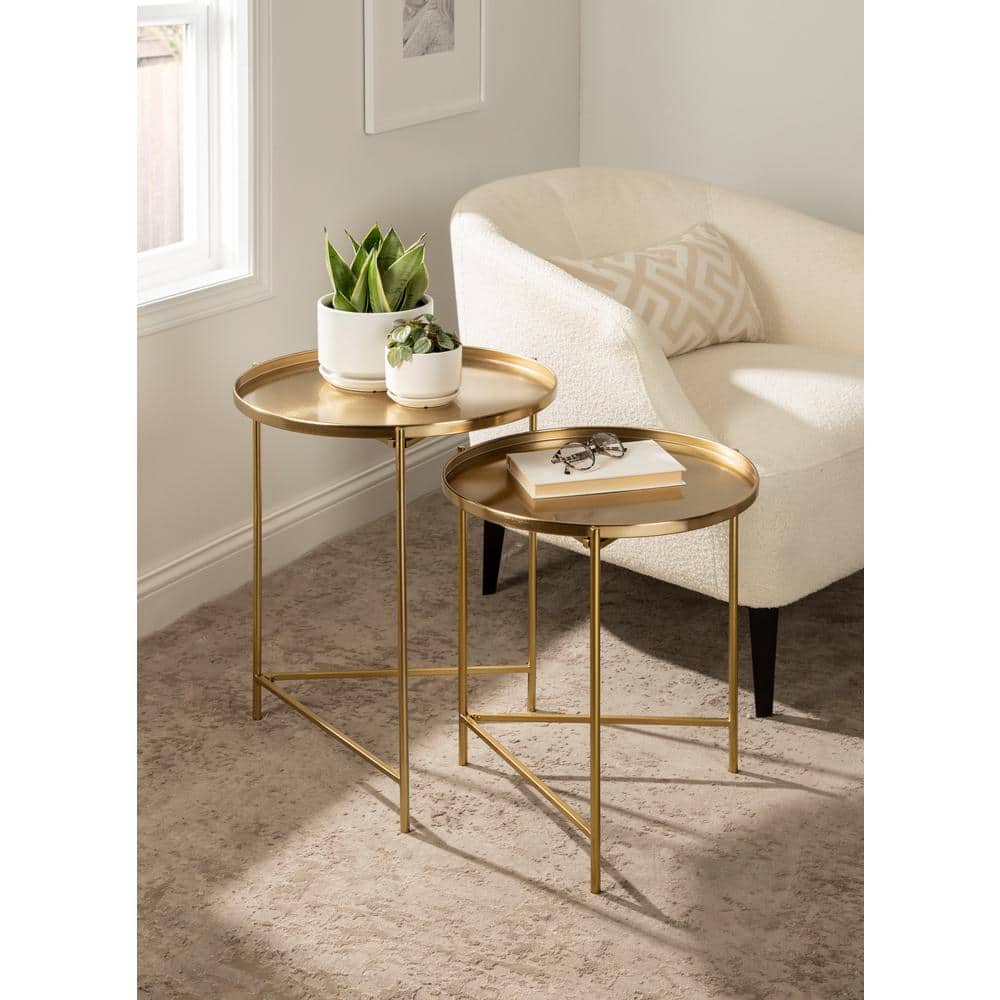 Ulani Round Gold Metal Nesting Accent Table Set