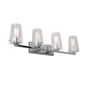 Creek Crossing 33.75 in. 4-Light Chrome Industrial Bathroom Vanity Light with Clear Glass Shades
