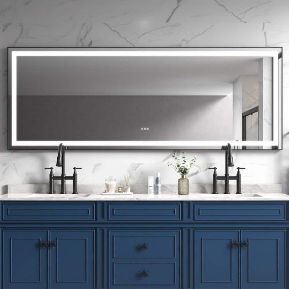 118 in. W x 36 in. H Rectangular Framed Anti-Fog LED Wall Bathroom Vanity Mirror in Black with Backlit and Front Light price history on PriceWatchPro