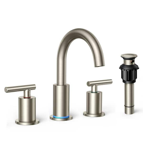 FURUISI 8 in. Widespread Double Handle Bathroom Faucet with LED light in Brushed Nickel