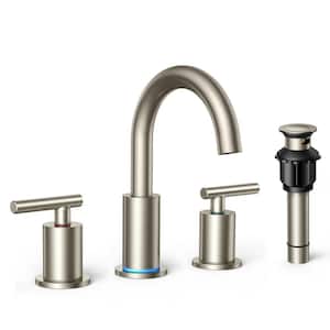 8 in. Widespread Double Handle Bathroom Faucet with LED light in Brushed Nickel