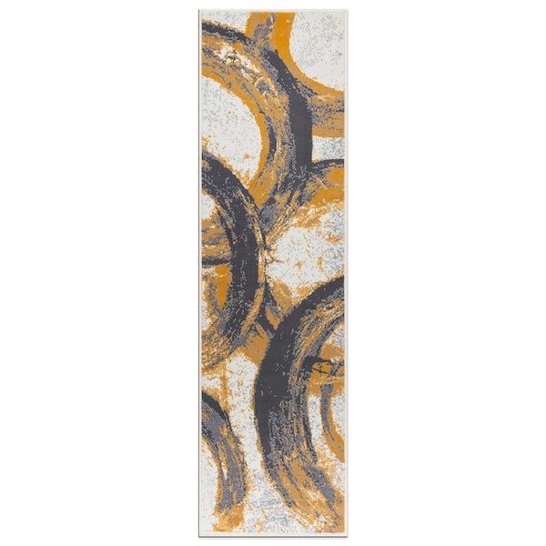 World Rug Gallery Contemporary Abstract Circles Yellow 2 ft. x 7 ft. Area Rug