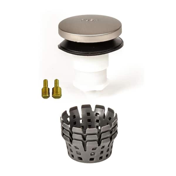 Fits 3/8 in. and 5/16 in. TubSTRAIN Universal Toe Touch Hair Catcher Bathtub Drain Stopper in Brushed Nickel