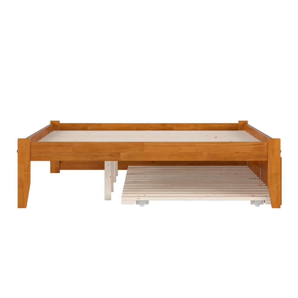 Light Toffee Queen Wood Platform Bed with Trundle and Slats