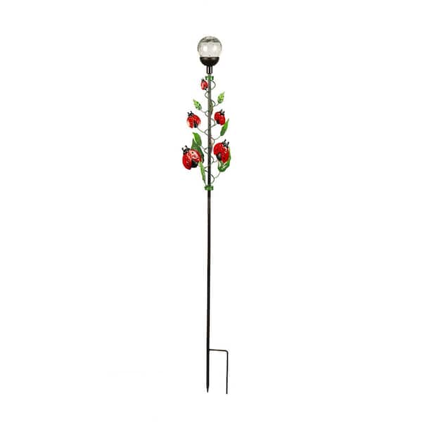 Evergreen Enterprises 37 in. Solar Metal Garden Stake, Crackled Glass Ladybug