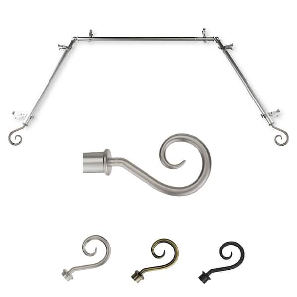 EMOH 13/16" Dia Adjustable 20"-36", 38"-72" Bay Window Curtain Rod with Arthur Finials in Satin Nickel