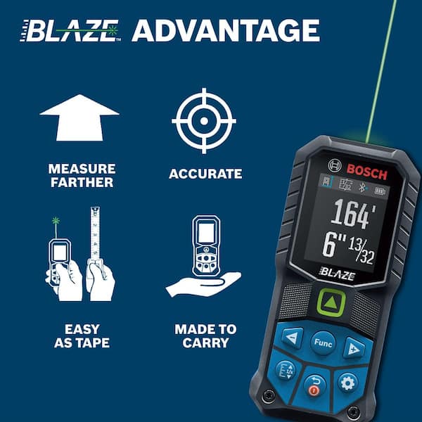Bosch - BLAZE 165 ft. Dual Power Battery Green Laser Distance Tape Measuring Tool w Bluetooth & Measurement Rounding