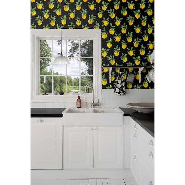 30.75 sq. ft. Black Lemoncello Vinyl Peel and Stick Wallpaper Roll