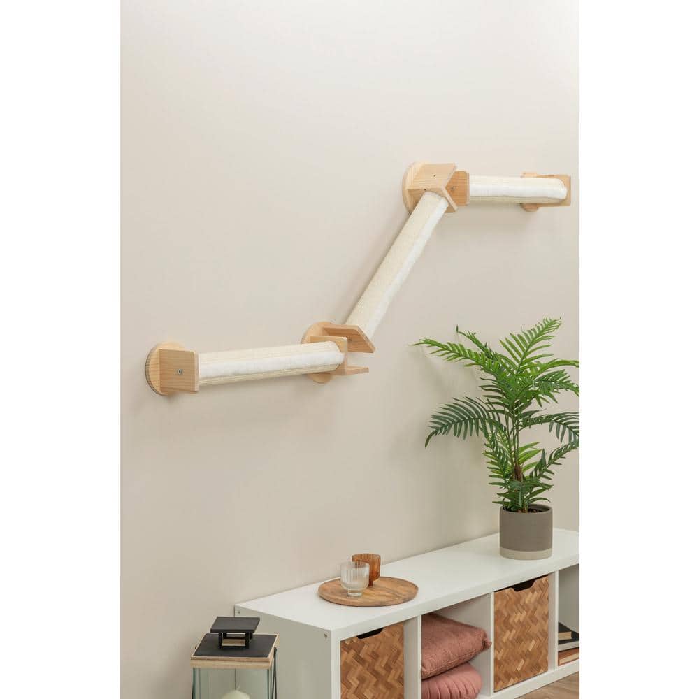 Natural and White Wall Mounted Cat Scratching Post System
