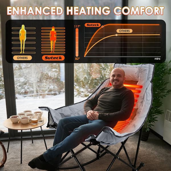Heated Rocking Camping Chair, 3-Level Dual Heating Zones, Foldable Outdoor Chair with Padded Seat(Non-Battery)