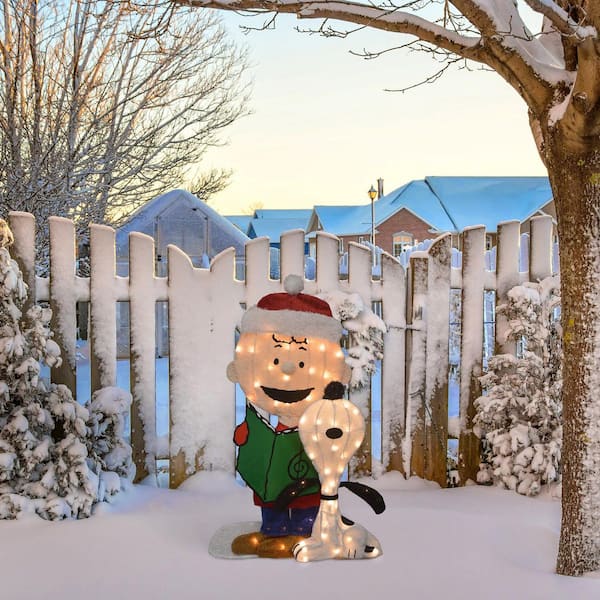 LED Lighted Peanuts Charlie Brown and Snoopy Caroling Outdoor Christmas Decoration-32 in.