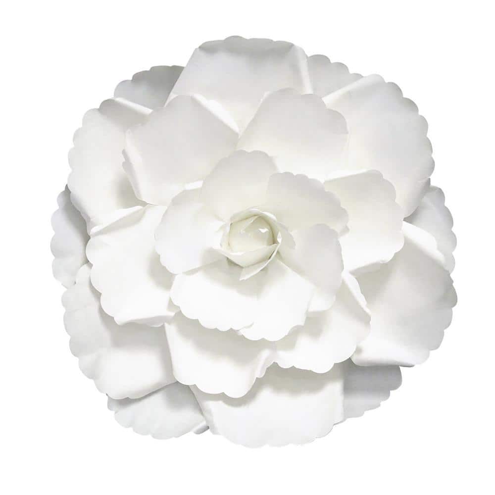 LIVING LUXURY 20 in. Large White Artificial Paper Rose Flower Wall