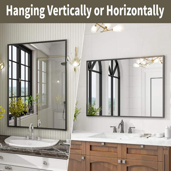 30 in. W x 39 in. H Large Rectangular Metal Framed Wall Bathroom Vanity Mirror Black