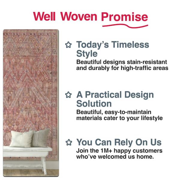 Asha Anya Vintage Tribal Ethnic Red 3 ft. 11 in. x 5 ft. 3 in. Machine Washable Area Rug
