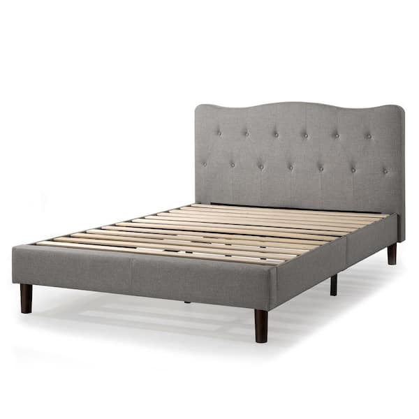 best price mattress JANNE Upholstered Platform Bed with Modern Tufted Headboard, Wooden Slats, Classic Grey, Queen