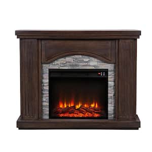 47 in. Stone Surrounded Freestanding Electric Fireplace in Brown