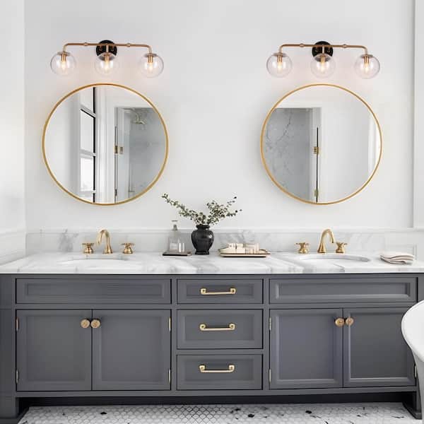LNC Robb Modern 3-Light Gold Bathroom Vanity Light Interior Powder