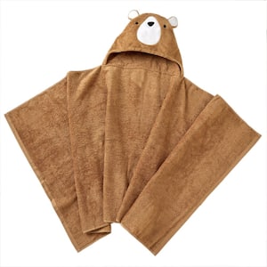 23 in. x 51 in. Brown 100% Cotton Sketched Woodland Hooded Towel