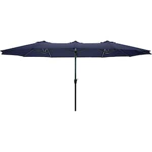 15 ft. Double Sided Market Umbrella with Hand Crank in Navy Blue