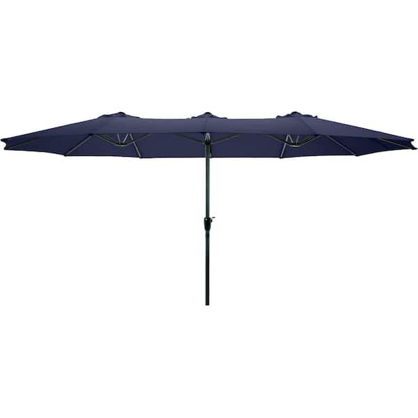 Pure Garden 15 ft. Double Sided Market Umbrella with Hand Crank in Navy Blue