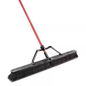 36 in. Steel Handle Outdoor Smooth Sweep Push Broom Set in Black & Red