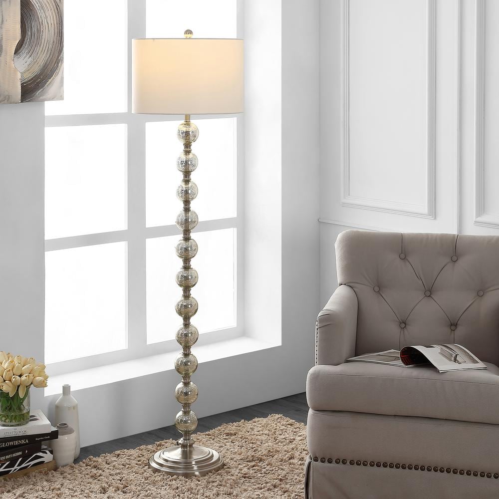 Elegant Adjustable White and Satin Nickel Floor Lamp with Metal Globes