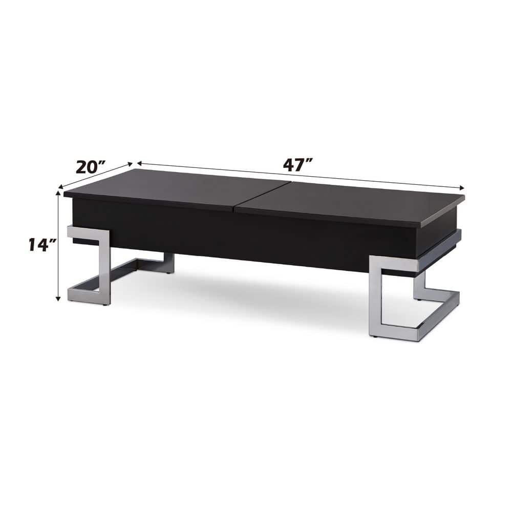Black and Chrome Rectangular Lift-Top Coffee Table with Storage