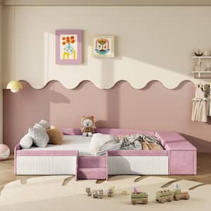 Pink/White Full Size Daybed with Stairs & Gas Lift Storage Ottoman
