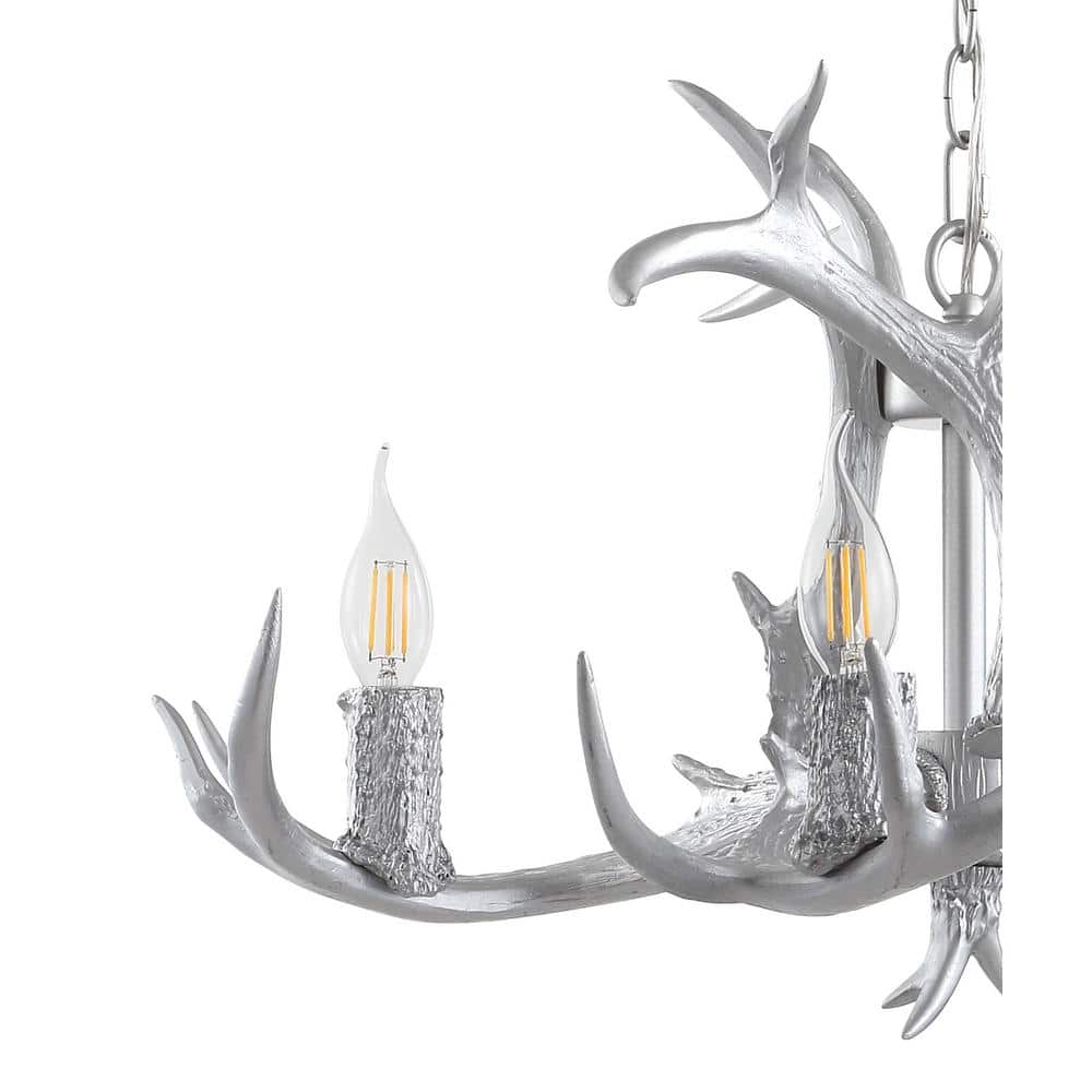 Eldora Rustic 26" Chrome Resin Antler 4-Light LED Chandelier