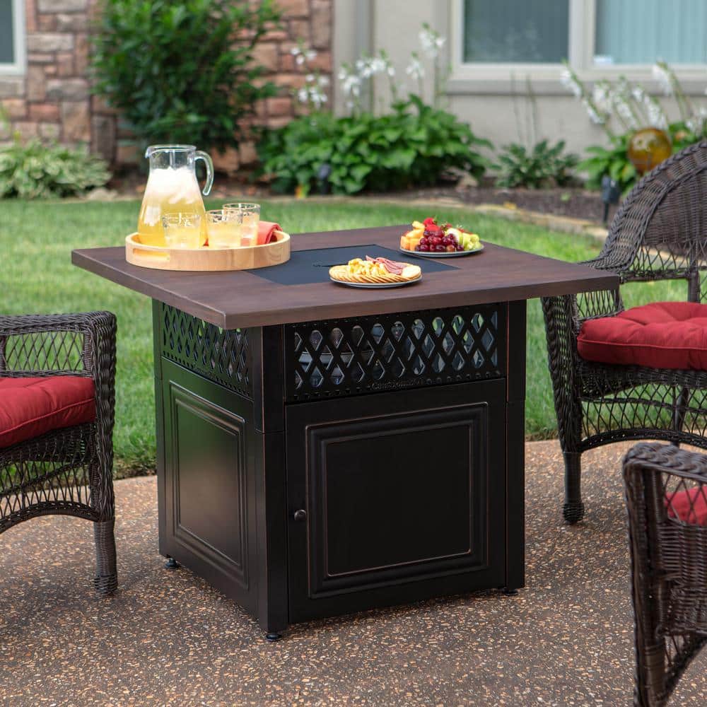 Bronze Square Steel Propane Gas Fire Pit Table with Oil-Rubbed Finish