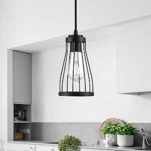 4.7 in. 1-Light Black Mini Pendant Light Ceiling Lamp with Metal Wire Cage Shade