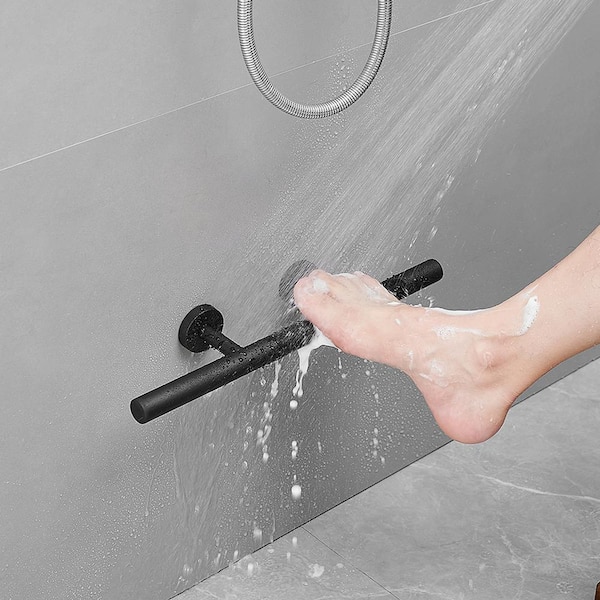 12 in. Wall Mounted Corner Shower Footrest Bar for Shaving Legs in Matte Black