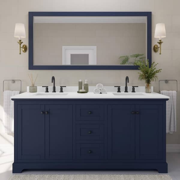 Avery 72 in. W x 22 in. D x 35 in. H Double Bath Vanity in Dark Blue with White Quartz Top
