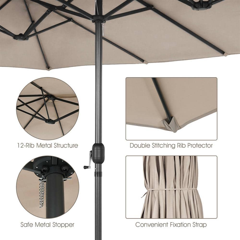 Beige 15FT Double-Sided Patio Umbrella with Metal Pole
