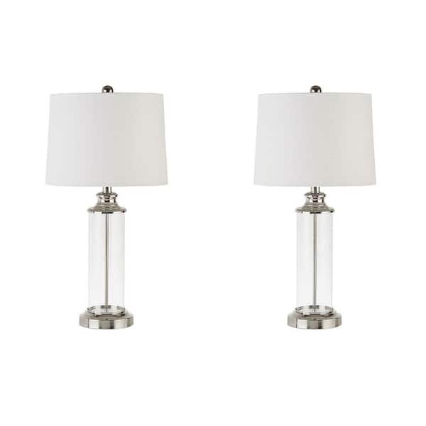 Jushua 25.75 in. Clarity Glass Cylinder Table Lamp Task and Reading Silver (2-Pack)