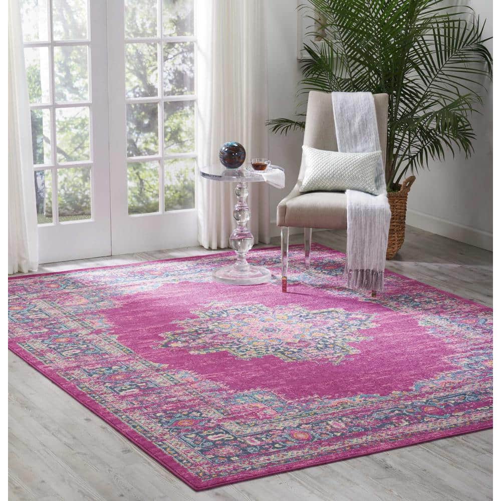 Traditional Floral Medallion 8' x 10' Blue and Purple Area Rug