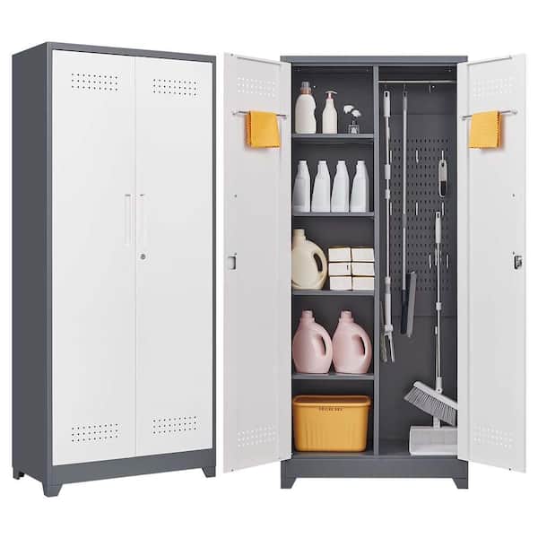 31 in. W x 16 in. D x 73 in. H Metal Outdoor Storage Cabinet, Broom Storage Cabinet, Garage Storage Cabinets