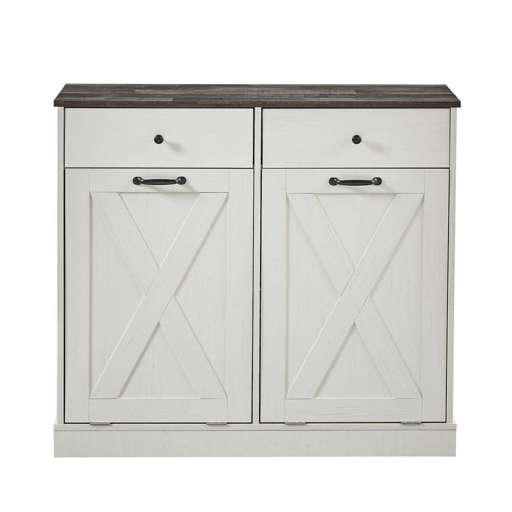 Tahanbath Double Door Trash Can Tilt Trash Cabinet Kitchen Trash Can-White Z-W308106405 - The ...
