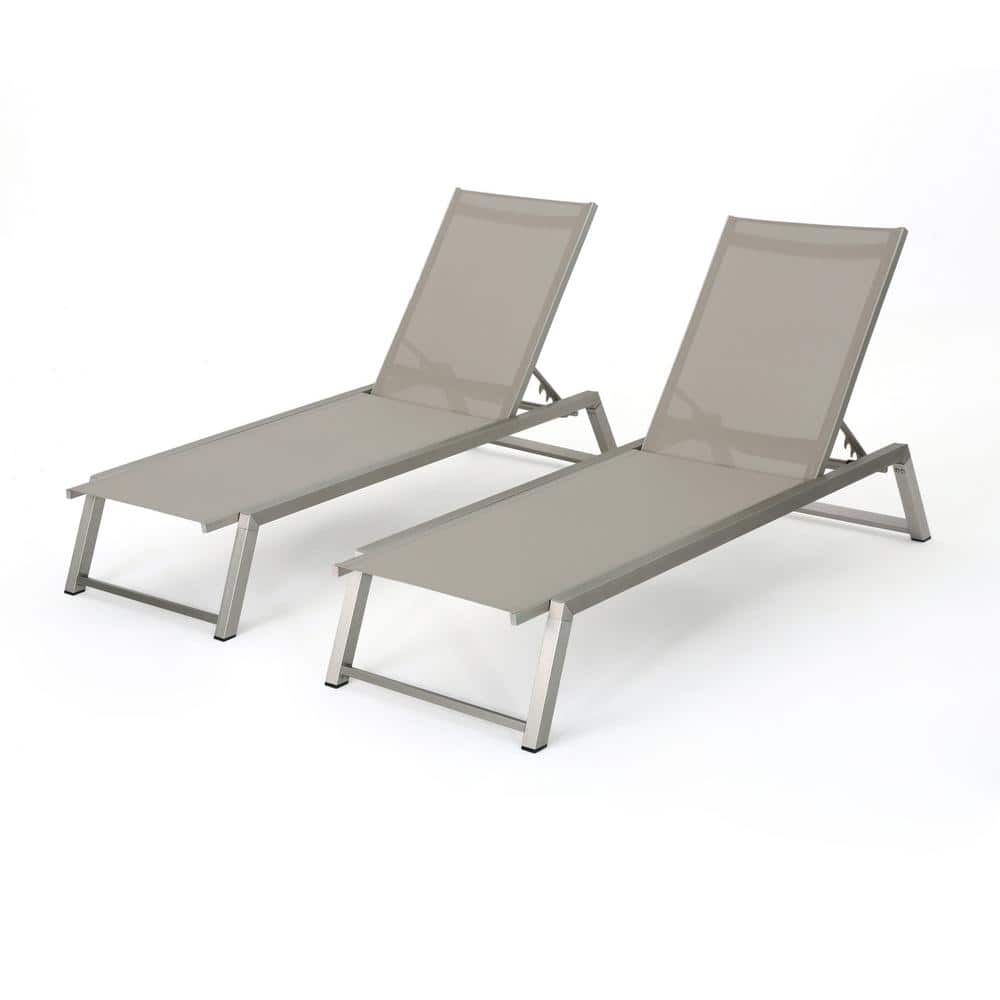 2-Piece Aluminum Outdoor Patio Chaise Lounge Set, Gray Mesh Chaise Lounge