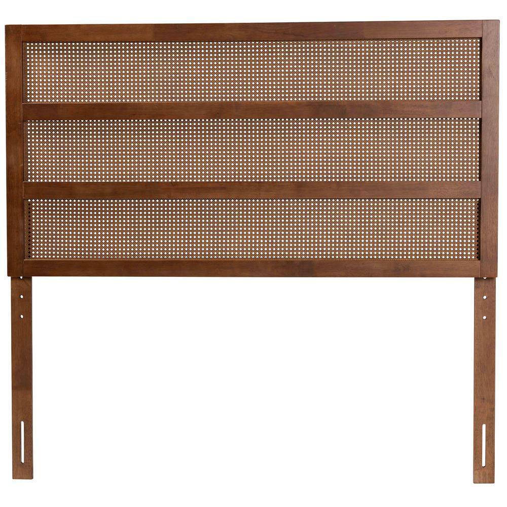 Ash Walnut King Wood Headboard with Rattan