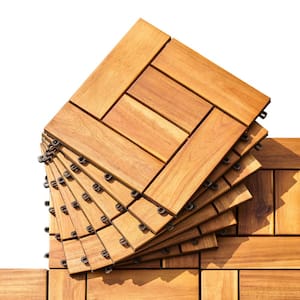 1 ft. W x 1 ft. L Eucalyptus Interlocking Wooden Deck Tile in Brown(Set of 10)