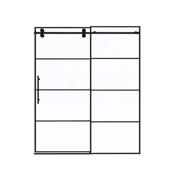 60 in. W x 72 in. H Sliding Framed Shower Door in Matte Black Finish with Tempered Glass