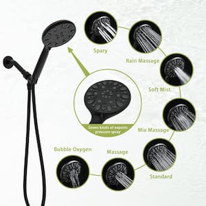 Single Handle 7-Spray Shower Faucet With 1.8 GPM 4.7 in. Adjustable Hand Shower Body Massage Shower Heads in Matte Black