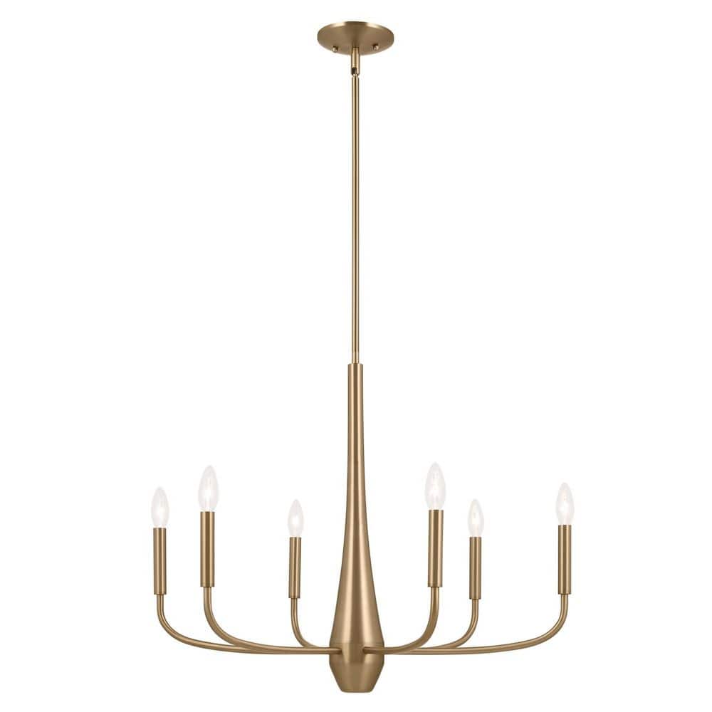 Champagne Bronze 6-Light Modern Chandelier, 28" x 22.5"